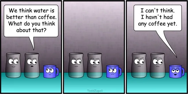 thinking before coffee