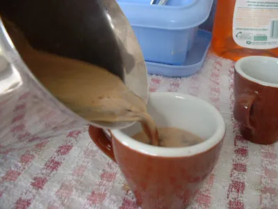 Serve espresso from moka pot into ceramic