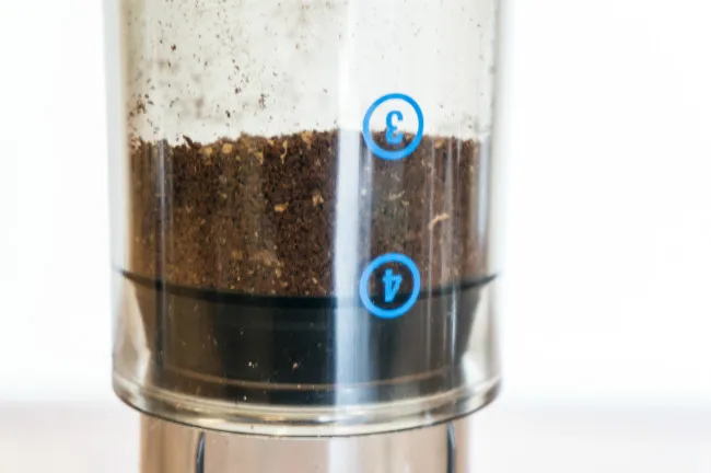 inverted aeropress with ground coffee
