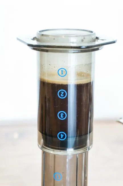 Water filled in AeroPress coffee - brewing 