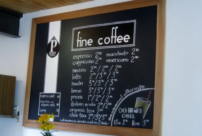 coffee shop menu 2011