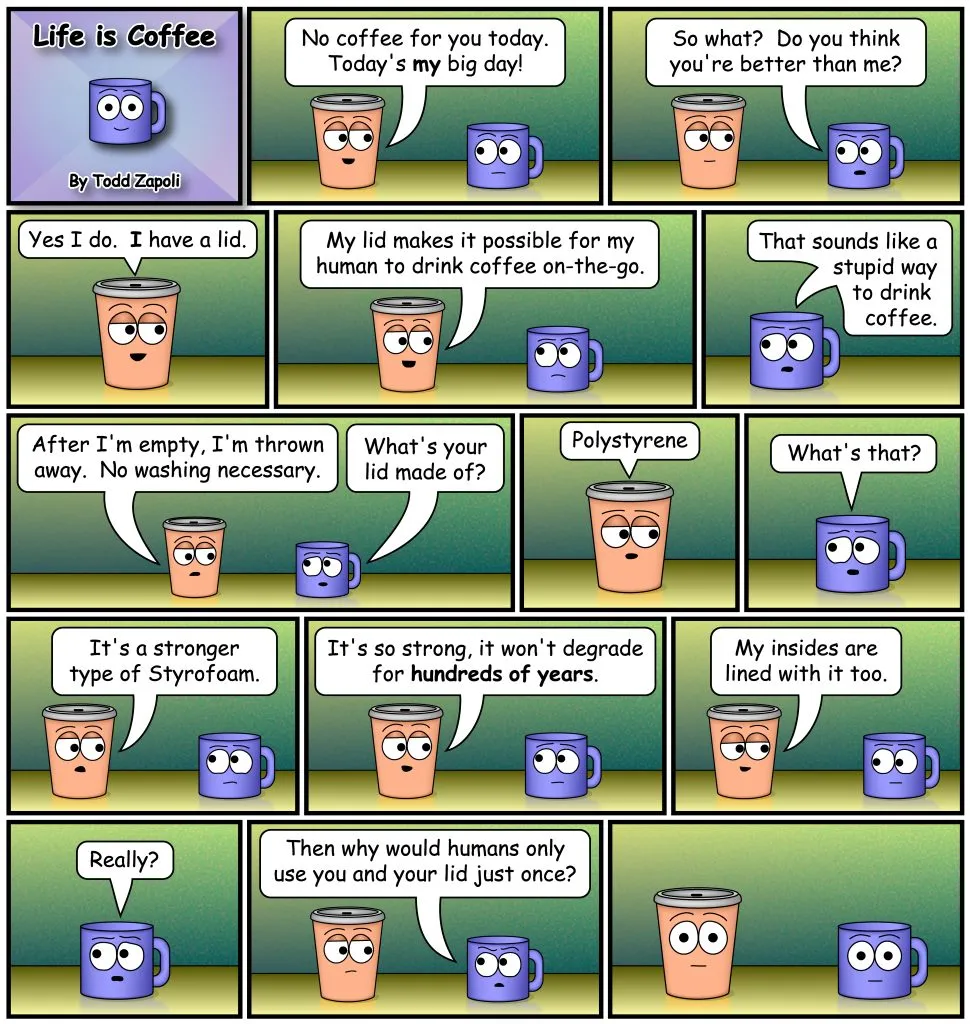 Life is Coffee - Polystyrene lid - comic