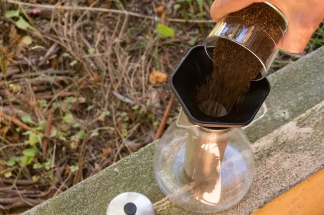 add ground coffee to cold brewer with aeropress filter