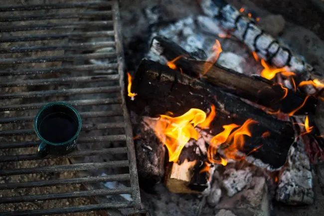 Cowboy Coffee near campfire