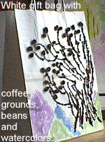 White Gift Bag with coffee grounds, beans and watercolors