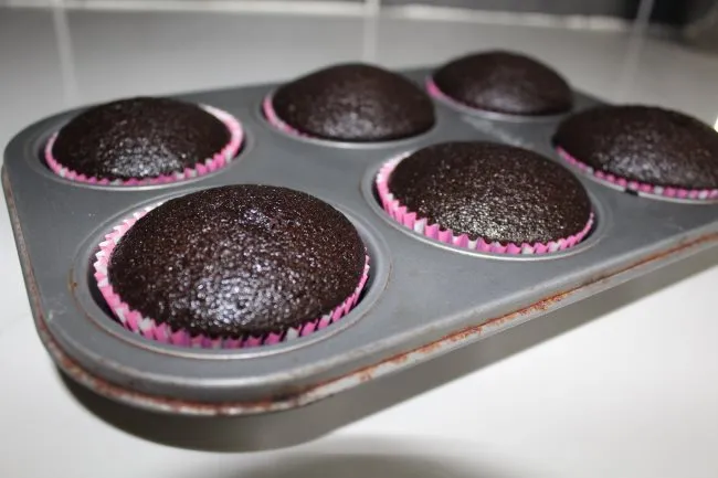 cold brew cupcakes out of the oven