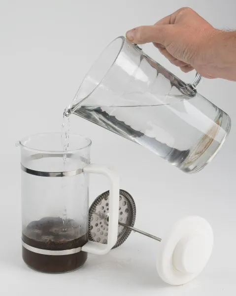 add hot water to french press 