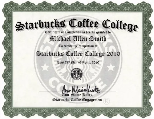 Starbucks Coffee College degree