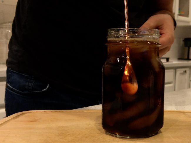 stir coffee, beer, and bourbon together